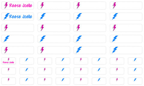Clothing Labels - pink and blue bolts