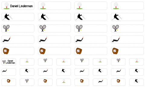 Clothing Labels - golf, hockey, baseball, ski and tennis