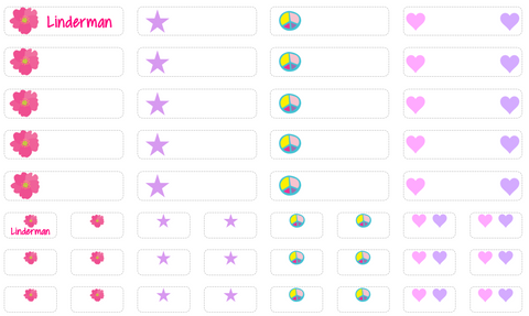 Clothing Labels - flower, peace, stars and hearts