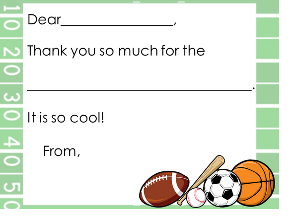Fill-in-the-Blank Thank You Notes - Football Field w/ Sports – Puttart.com
