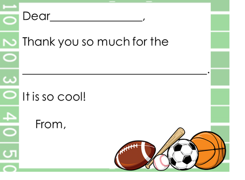 Fill-in-the-Blank Thank You Notes - Football Field w/ Sports