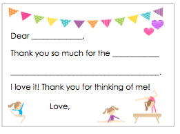 Fill-in-the-Blank Thank You Notes - Gymnastics