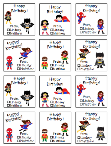 Personalized Super Hero Siblings Gift Stickers