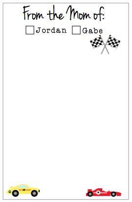 Personalized 'From the Mom of' Race Cars Notepad