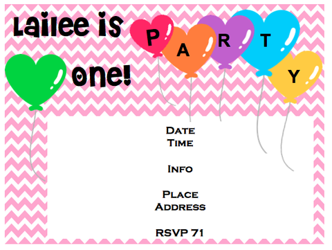 Invitation - Chevron w/ Heart Balloons