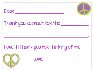 Fill-in-the-Blank Thank You Notes - Green/Purple Peace