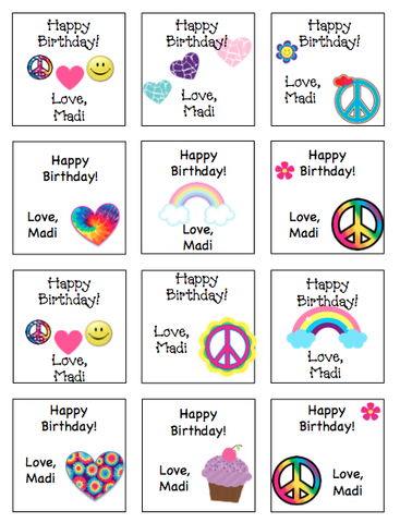 Personalized Girl Mix w/ Tie-Dye Hearts Gift Stickers