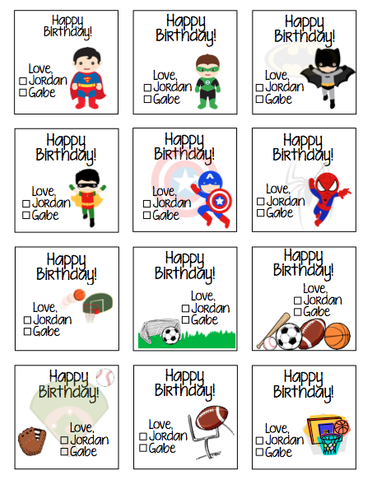 Personalized Super Hero/Sports Mix Gift Stickers