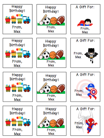 Personalized Super Hero/Sports/Train Mix Gift Stickers