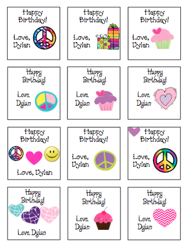 Personalized Peace & Cupcakes Gift Stickers