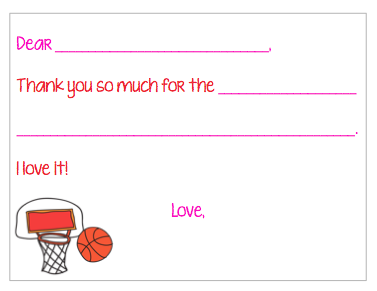 Fill-in-the-Blank Thank You Notes - Pink Basketball Party V2