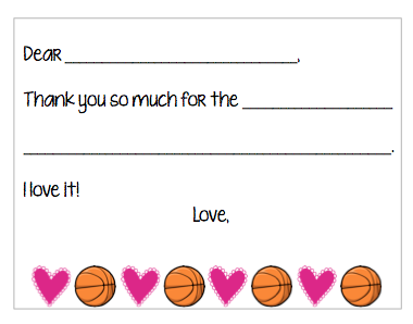 Fill-in-the-Blank Thank You Notes - Pink Basketball Party V1
