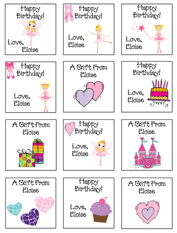 Personalized Ballet/Hearts Mix Gift Stickers