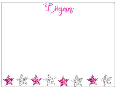 Note Cards - Line of Stars (pink w/silver)