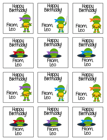 Personalized Ninja Turtles Gift Stickers