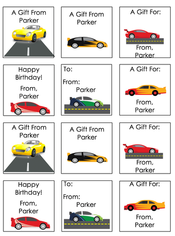 Personalized Hotwheels Gift Stickers
